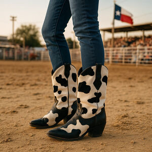 Vintage Cowhide Code West Boots Leather Pony Hair 6.5M Western Cowgirl RARE